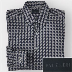 PAL ZILERI Mens Casual Shirt Size 16 41 Button Up Long Sleeve Cotton Geometric